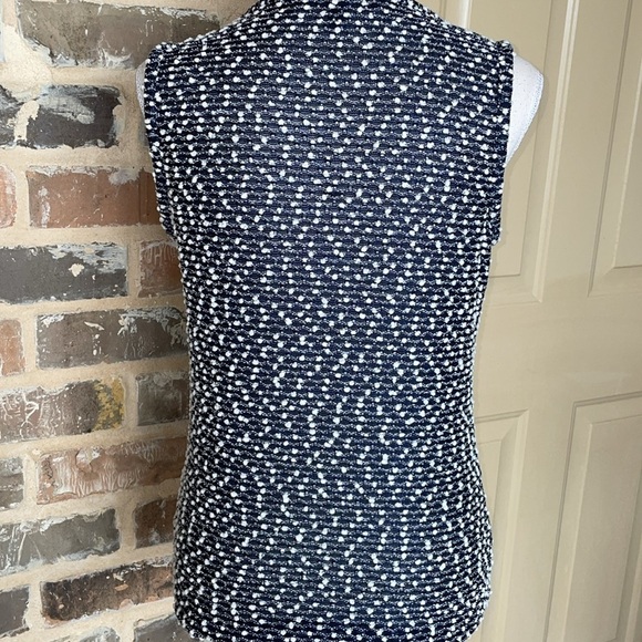 Kasper Sweater TwinSet Navy White Belted Open Front Cardi & Shell Tank Slub Knit - Picture 6 of 15